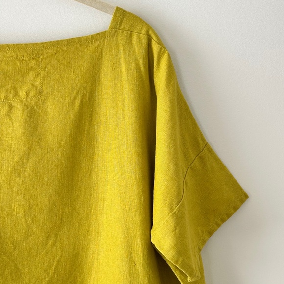 NotPerfectLinen 100% Linen Chartreuse Yellow Green Shift Dress - Picture 13 of 16